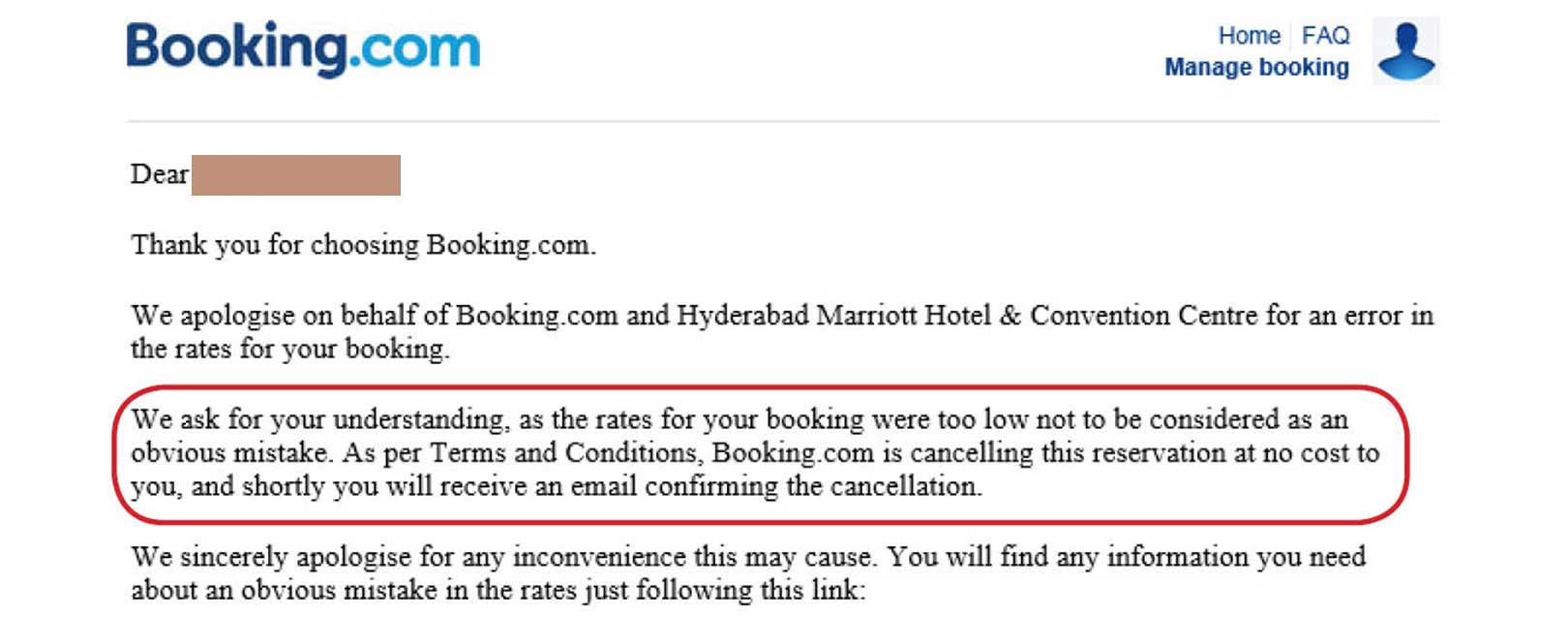 Indian hospitality let down by technical glitch?